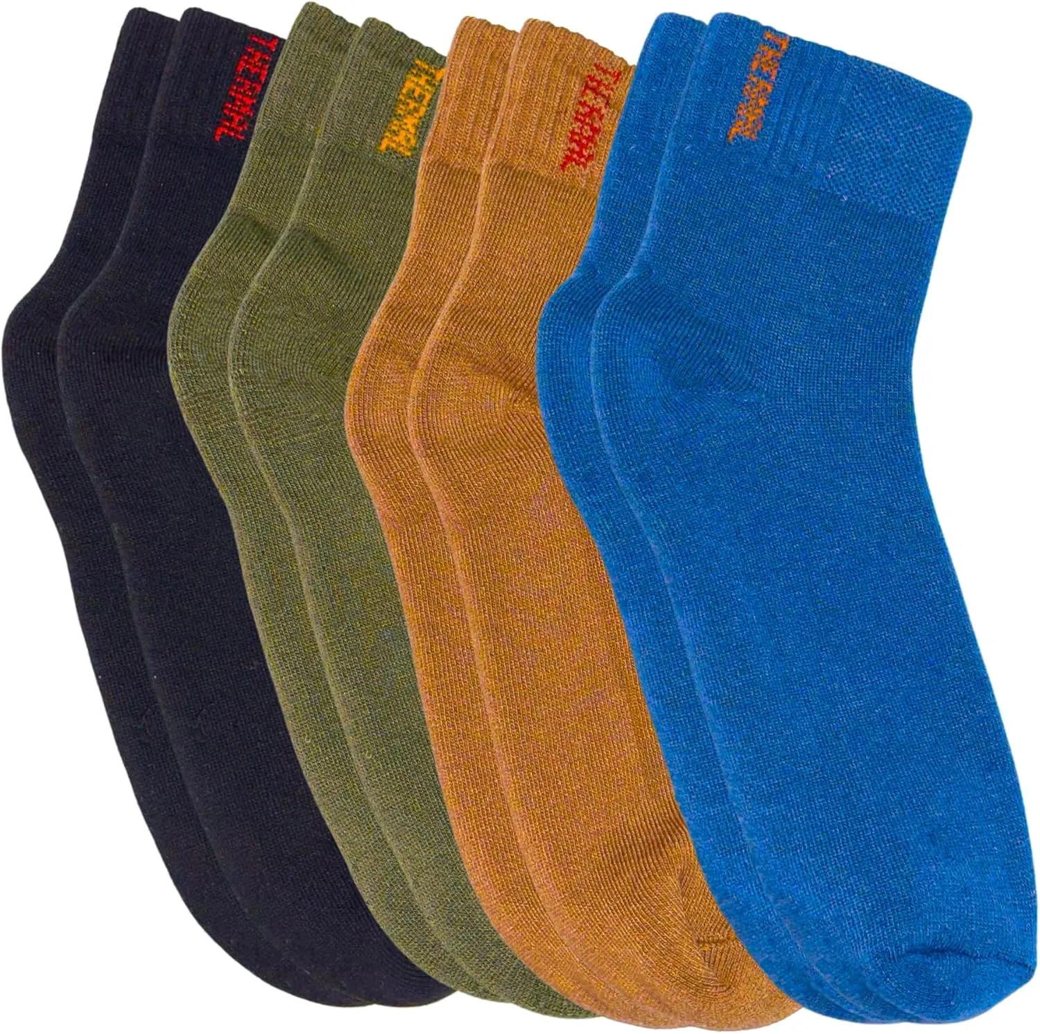 Active Feet’s 4-Pack Wool Socks Bundle in Sky Blue, Salmon, Military Green, Black - Women's Winter, Hiking, and Thick Wool Socks, 6-9.5
