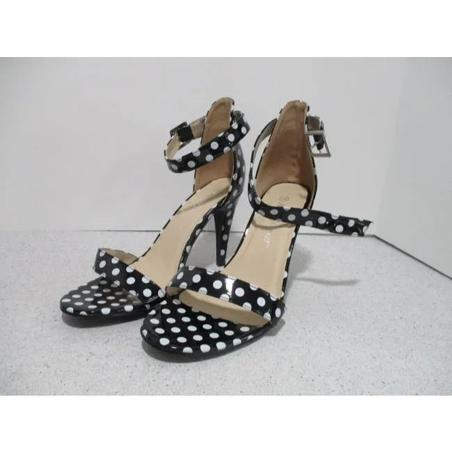 Ashley Stewart Black And White Retro Teresa Vegan Polka Dot Ankle Strap Heels Pumps Size Us