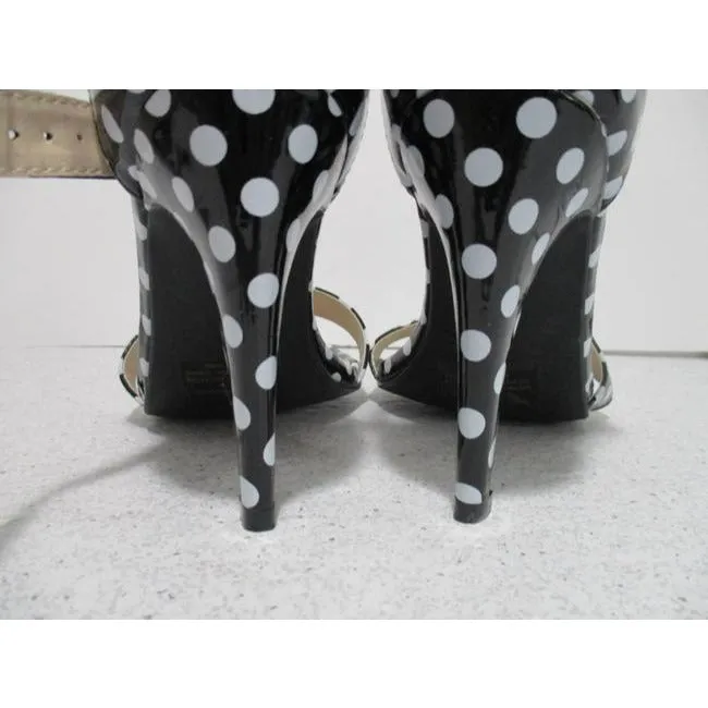 Ashley Stewart Black And White Retro Teresa Vegan Polka Dot Ankle Strap Heels Pumps Size Us