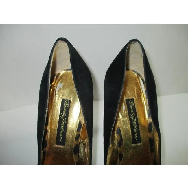 Beverly Feldman Black And Gold Leopard Soft Brushed Suede Pumps Size Us