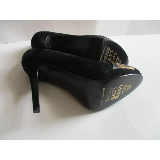 Beverly Feldman Black And Gold Leopard Soft Brushed Suede Pumps Size Us