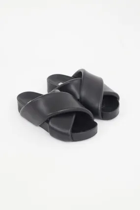 Black Chunky Leather Platform Slide
