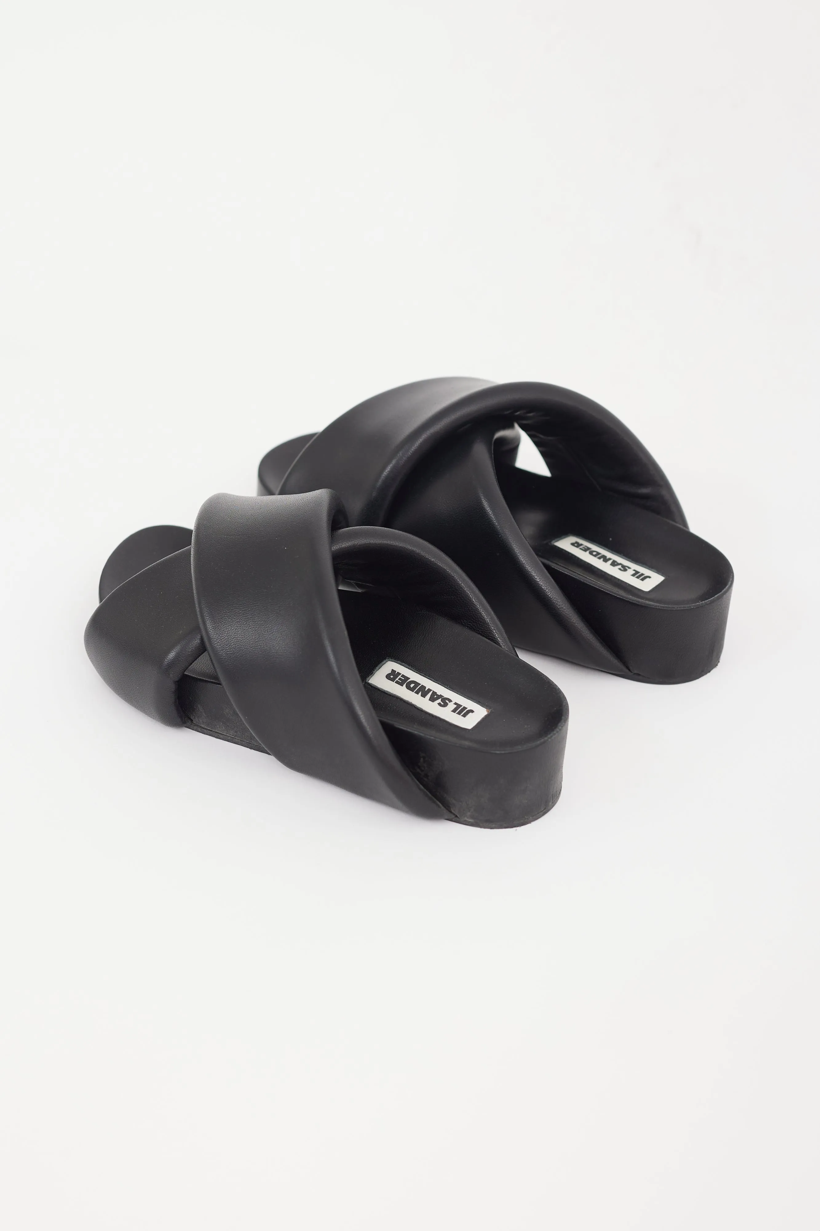 Black Chunky Leather Platform Slide