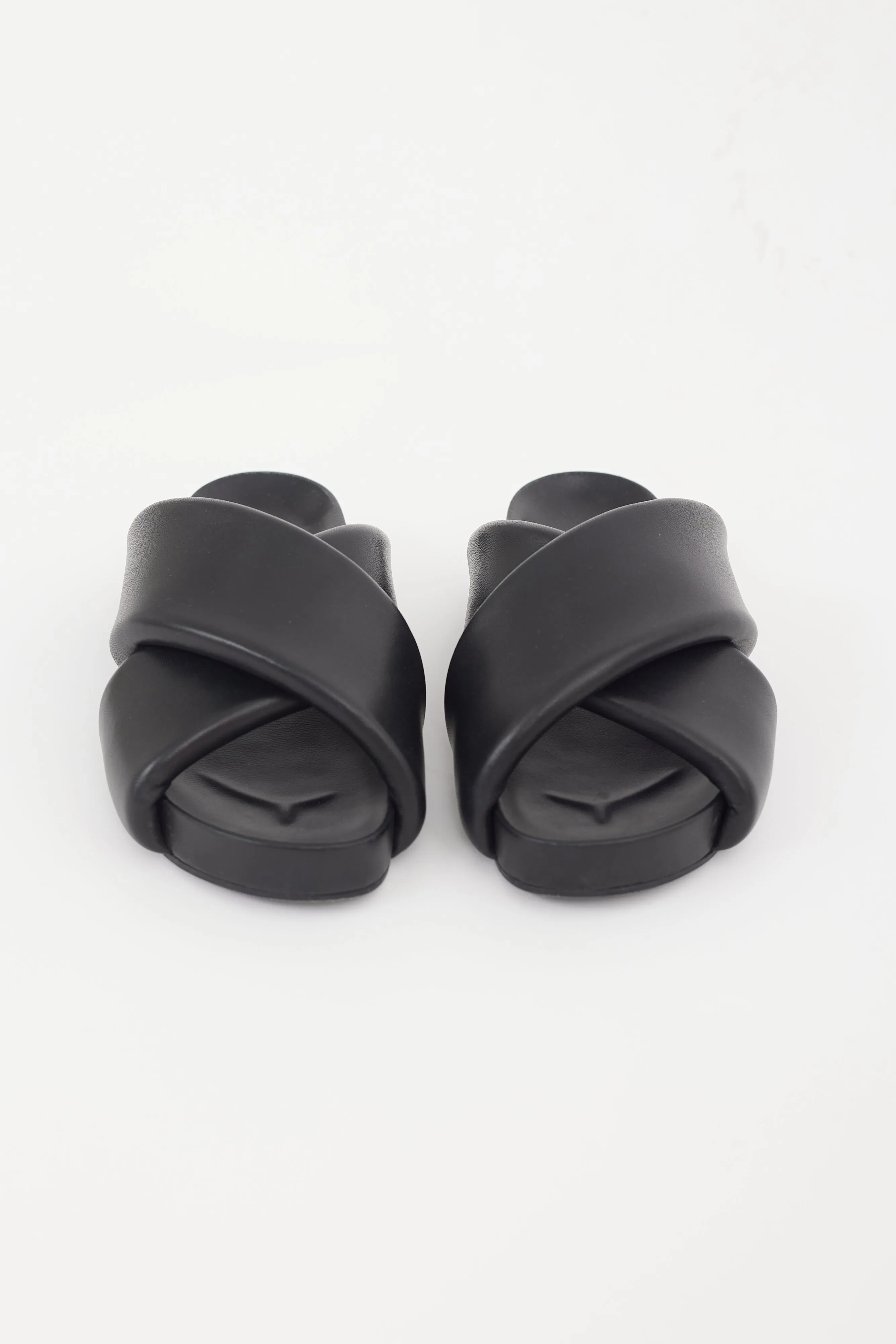 Black Chunky Leather Platform Slide