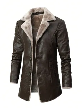 Button Front Single Breasted Lapel Neck Thermal Lined Coat