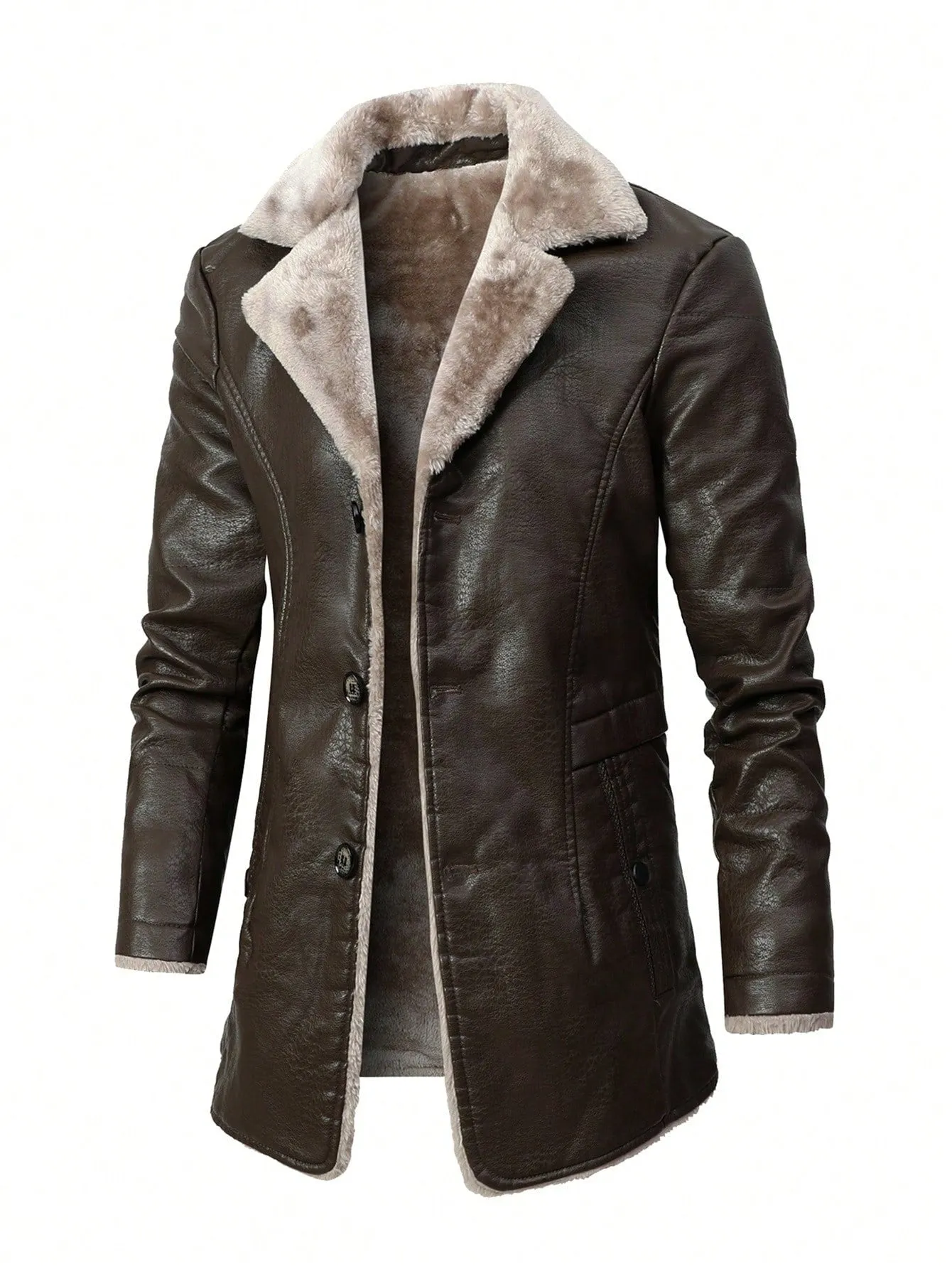 Button Front Single Breasted Lapel Neck Thermal Lined Coat