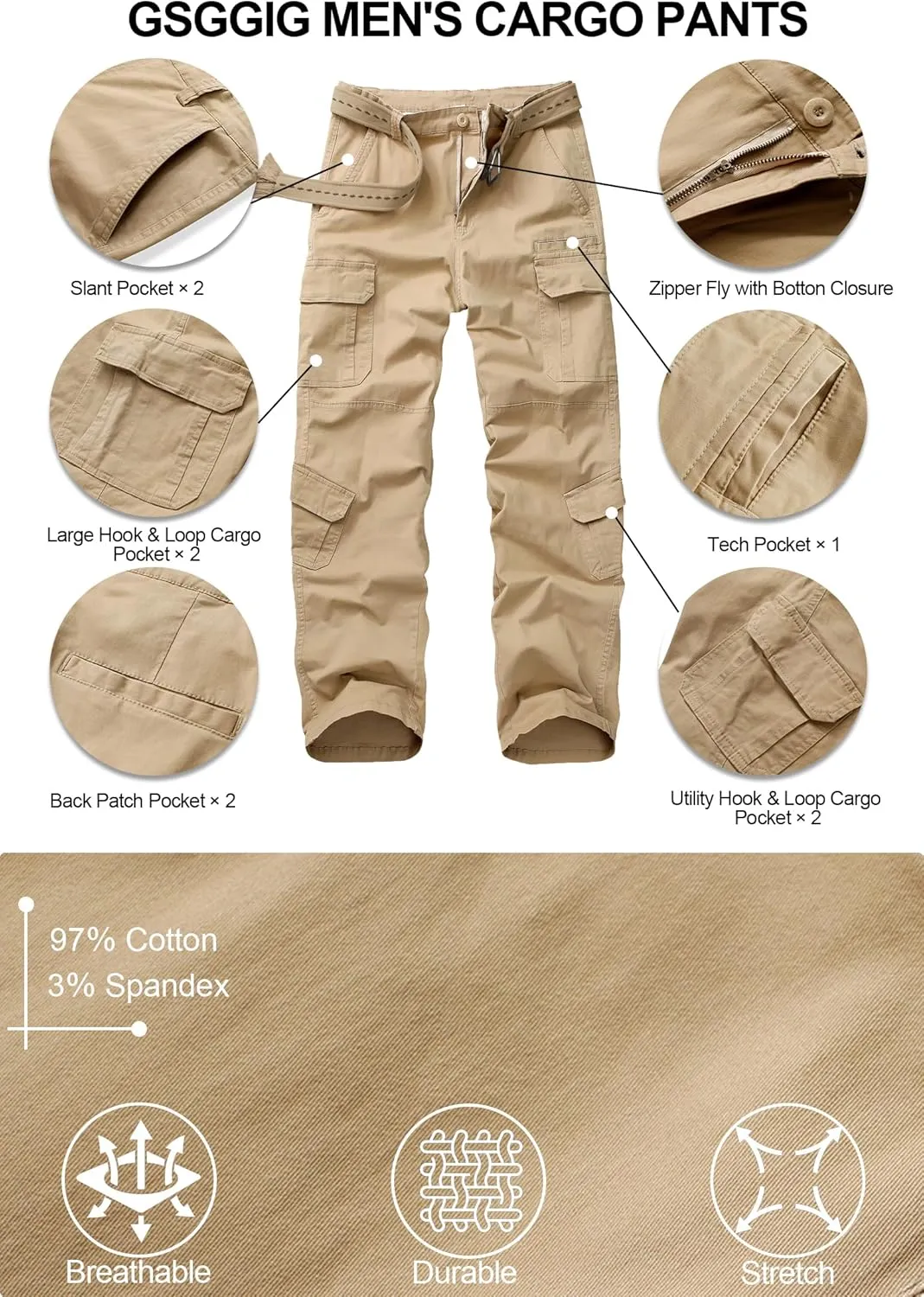 Cargo Pants for Men Camo Hiking Pants Work Casual Pants with Multi Pocket