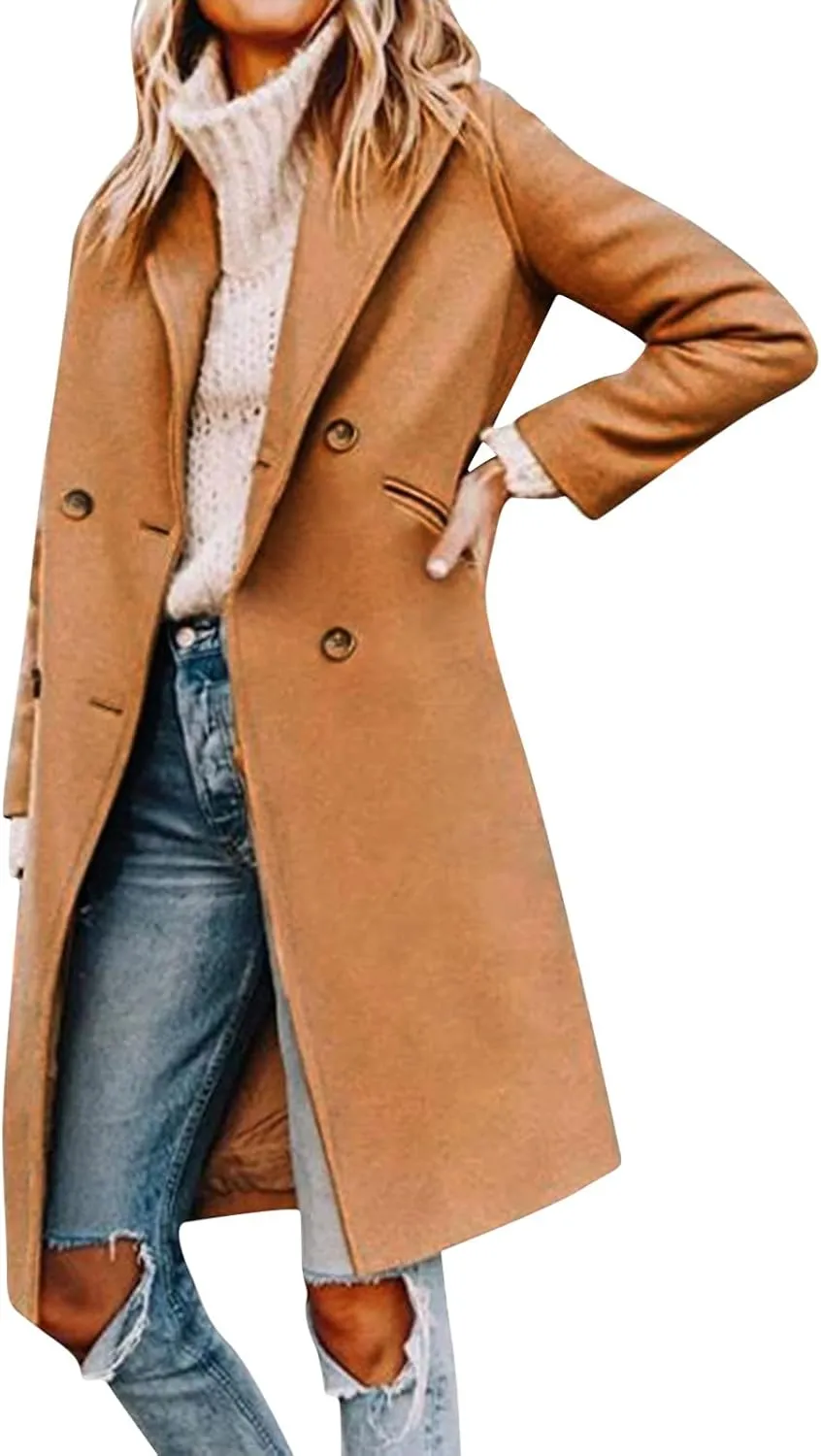 cooki Wool Jacket for Women 2024 Women's Winter Warm Wool Blend Coat Casual Dressy Notch Lapel Single-Breasted Peacoat