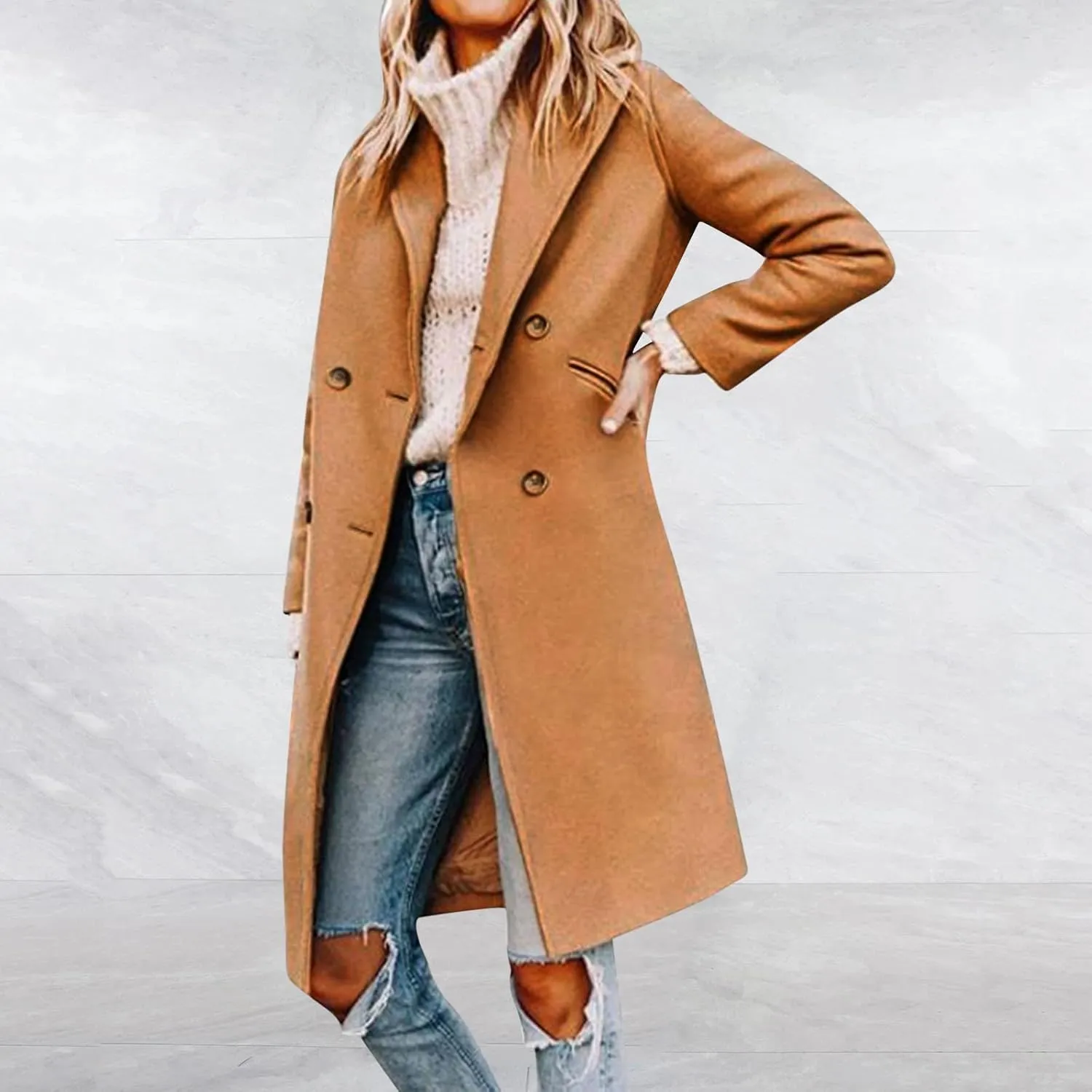 cooki Wool Jacket for Women 2024 Women's Winter Warm Wool Blend Coat Casual Dressy Notch Lapel Single-Breasted Peacoat