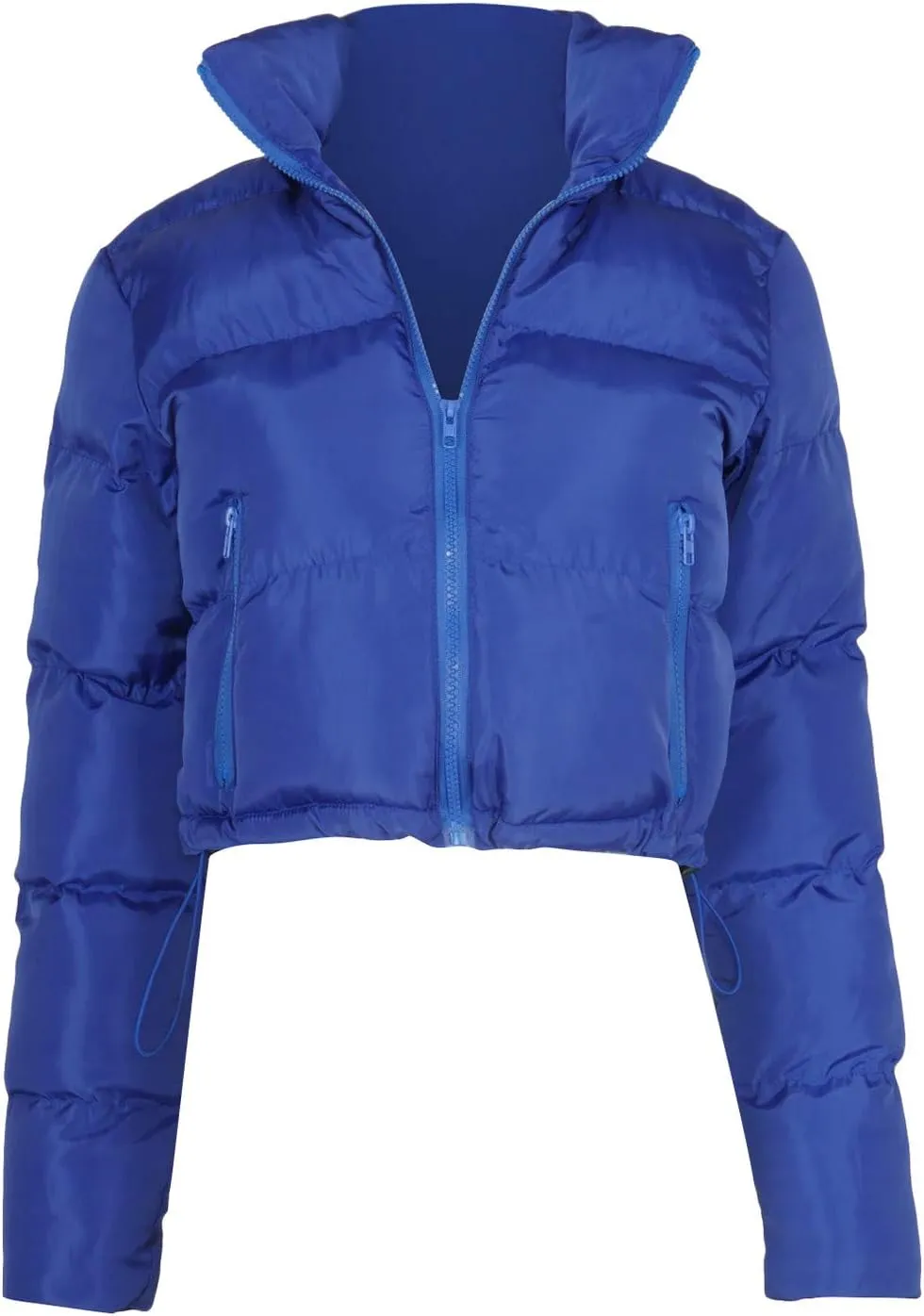 DASAYO Women's Stand Neck Puffy Quilted Jacket Thicken Bubble Puffer Padded Full Zip Waist Drawcord Short Down Coats