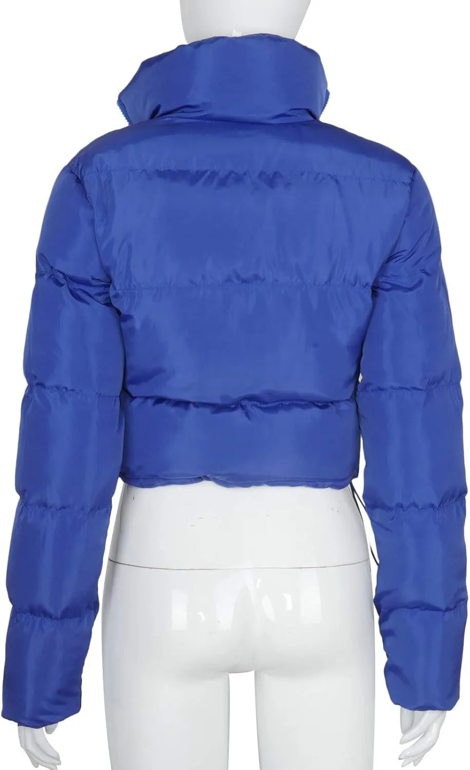 DASAYO Women's Stand Neck Puffy Quilted Jacket Thicken Bubble Puffer Padded Full Zip Waist Drawcord Short Down Coats