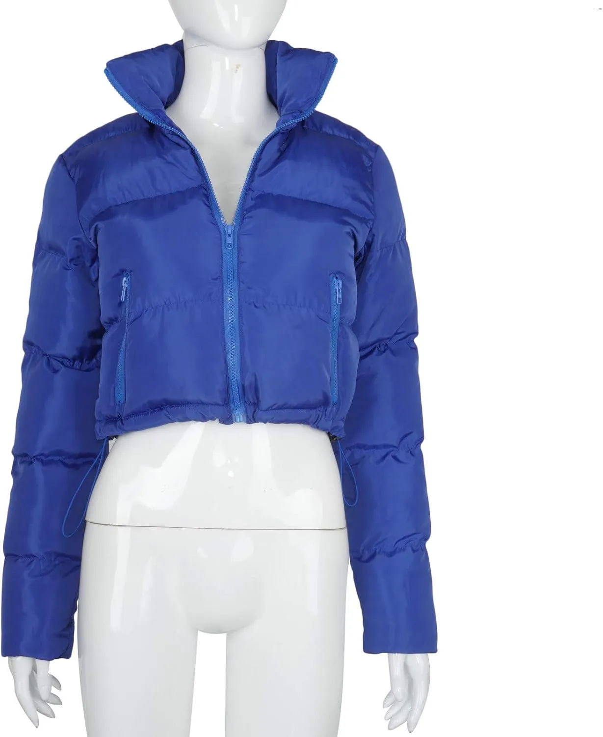 DASAYO Women's Stand Neck Puffy Quilted Jacket Thicken Bubble Puffer Padded Full Zip Waist Drawcord Short Down Coats