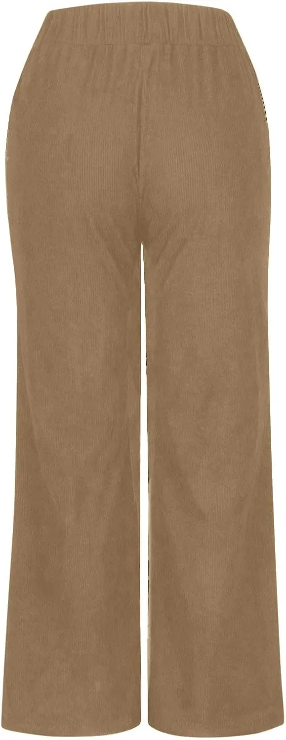 Gumipy Women Corduroy Pants High Waisted Wide Leg Pants Comfy Lounge Pants with Pockets Fall Stretchy Straight Leg Trousers