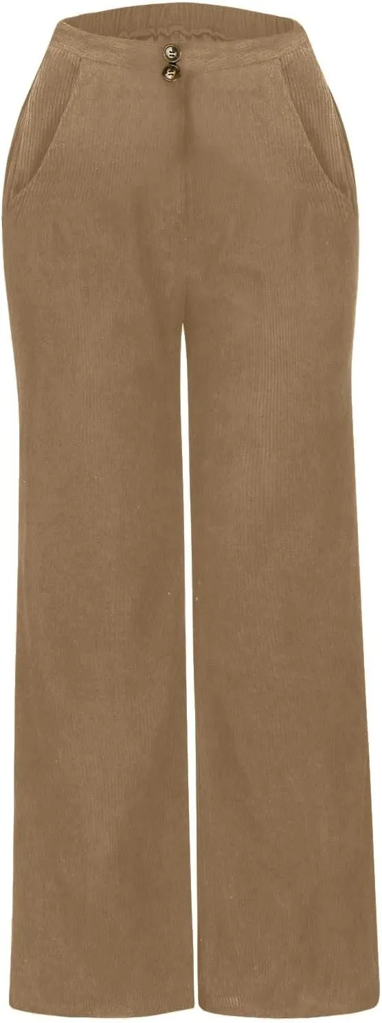 Gumipy Women Corduroy Pants High Waisted Wide Leg Pants Comfy Lounge Pants with Pockets Fall Stretchy Straight Leg Trousers