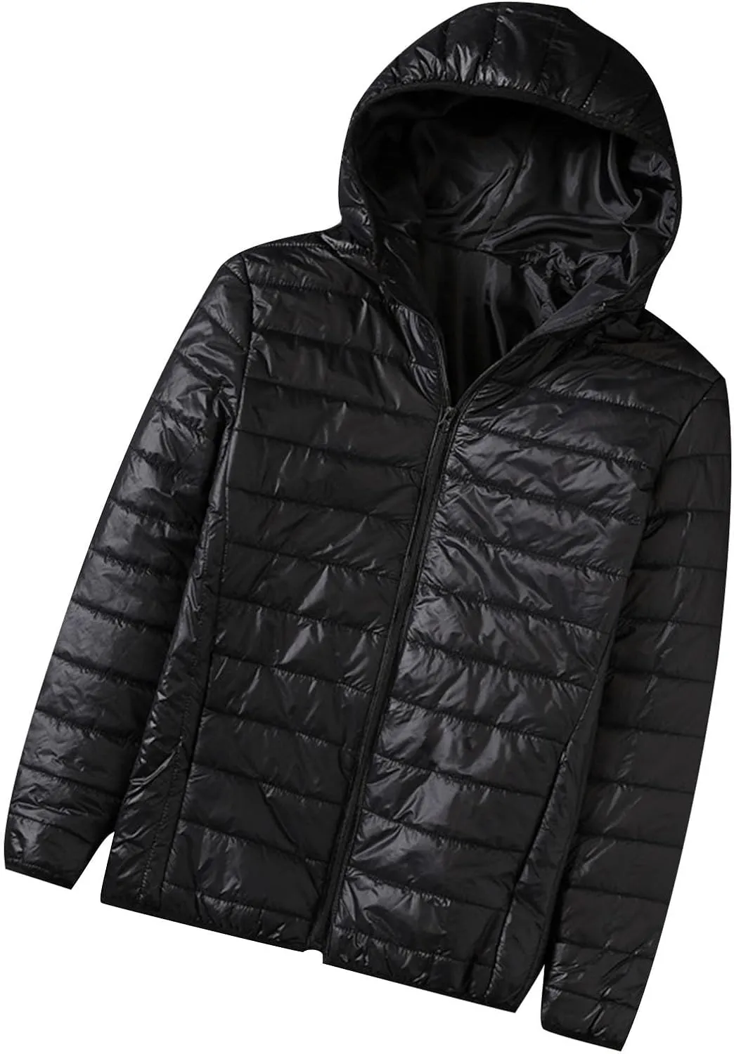 Men Puffer Jacket with Hood, Lightweight Packable Down Jacket Warm Quilted Jacket Plus Size Winter Coat for Hiking