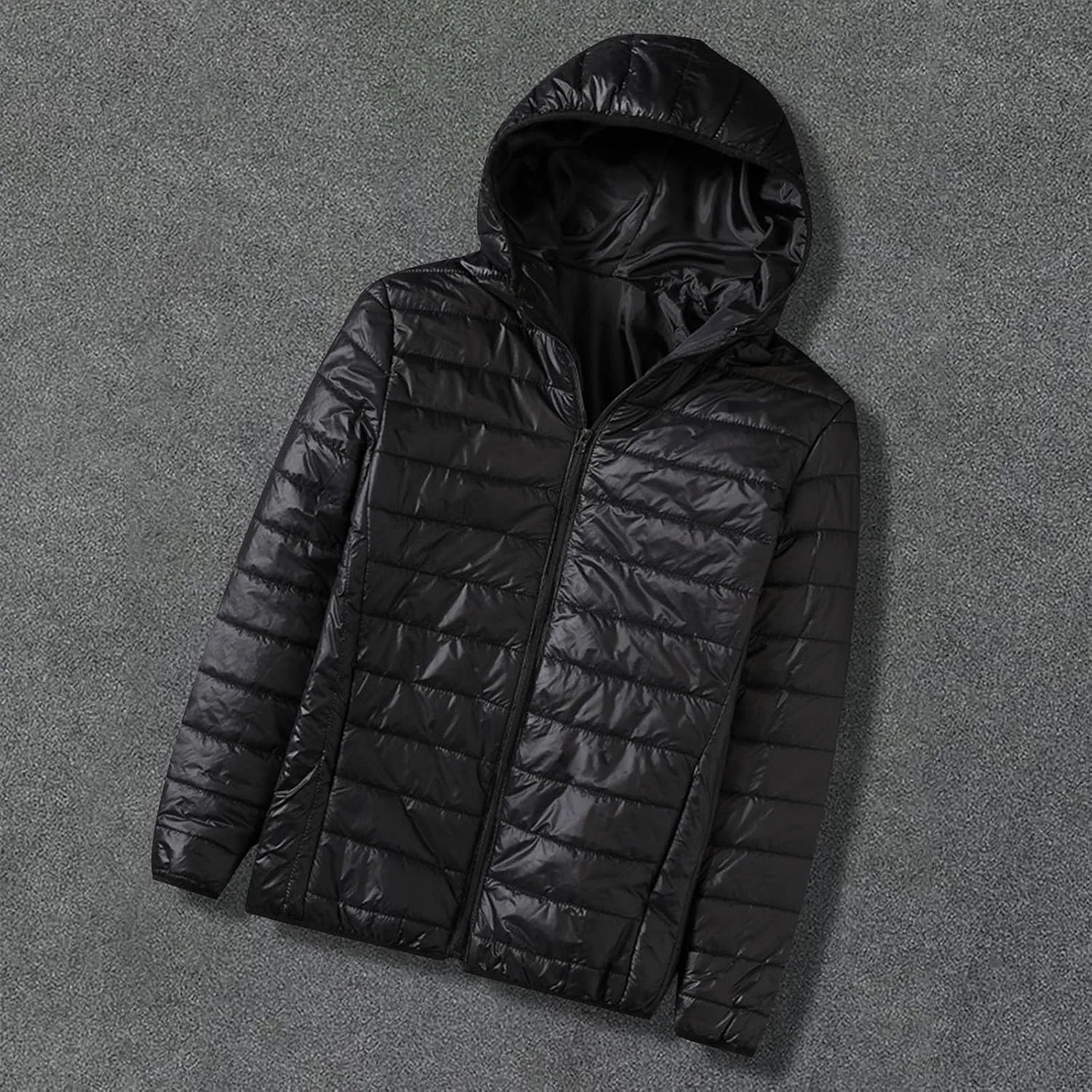 Men Puffer Jacket with Hood, Lightweight Packable Down Jacket Warm Quilted Jacket Plus Size Winter Coat for Hiking