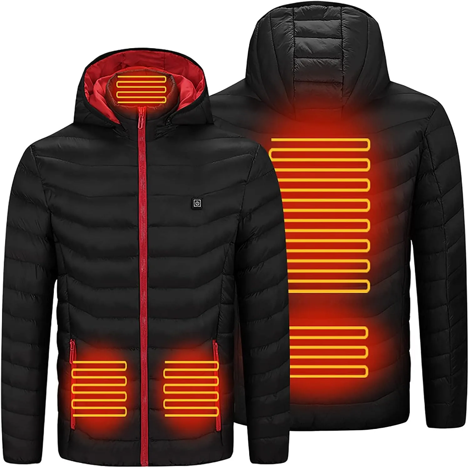 Men Women Heated Coat Rechargeable Smart Heating Hooded Jacket Winter Lightweight Thermal Outdoor Adjustable Warm Puffer Coat