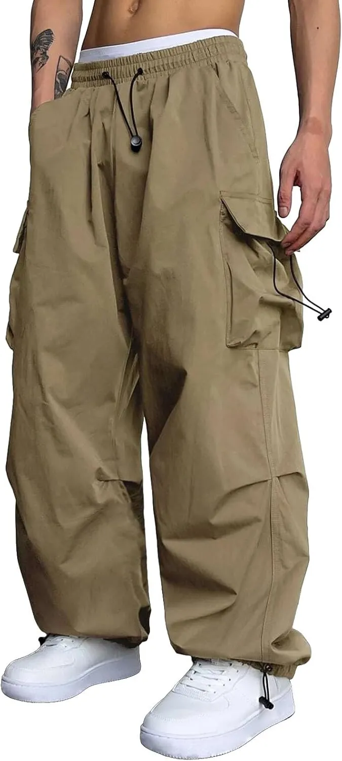 Mens Baggy Cargo Pants Trendy Casual Parachute Pants Loose Fit Harem Joggers for Streetwear Y2k Clothes with Pockets