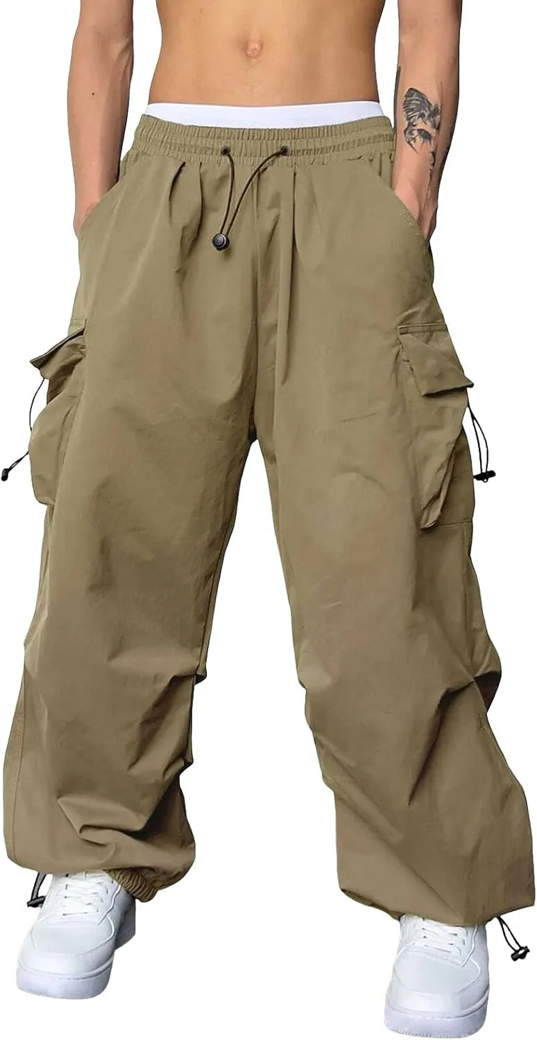 Mens Baggy Cargo Pants Trendy Casual Parachute Pants Loose Fit Harem Joggers for Streetwear Y2k Clothes with Pockets