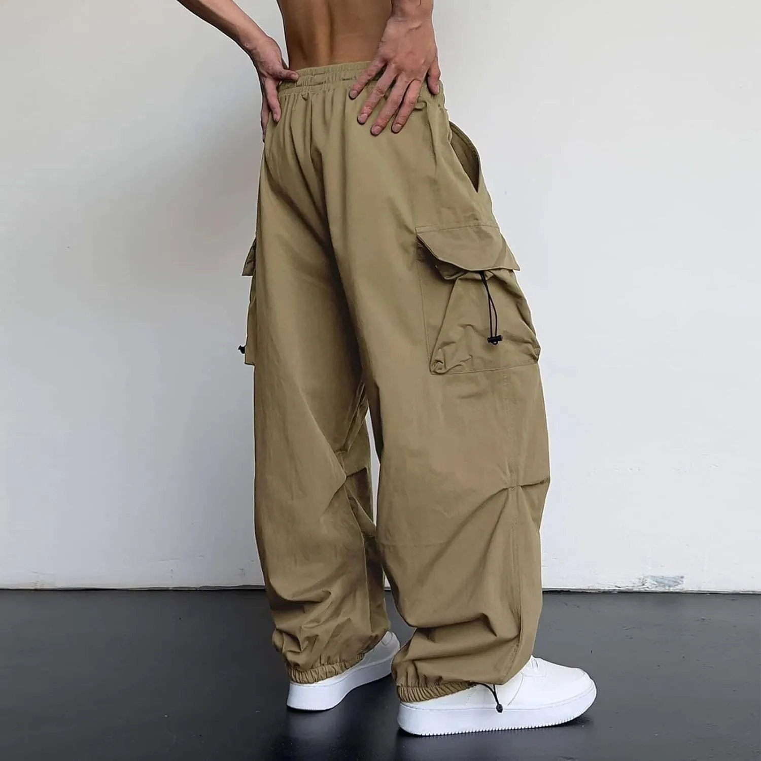 Mens Baggy Cargo Pants Trendy Casual Parachute Pants Loose Fit Harem Joggers for Streetwear Y2k Clothes with Pockets