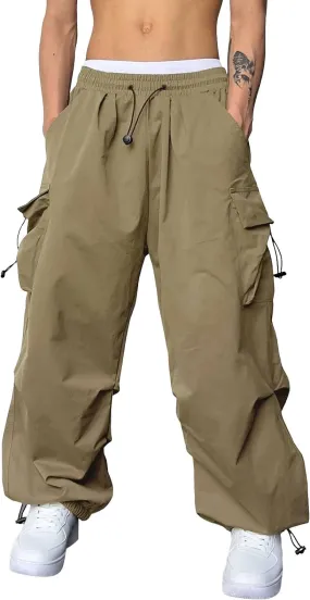 Mens Baggy Cargo Pants Trendy Casual Parachute Pants Loose Fit Harem Joggers for Streetwear Y2k Clothes with Pockets