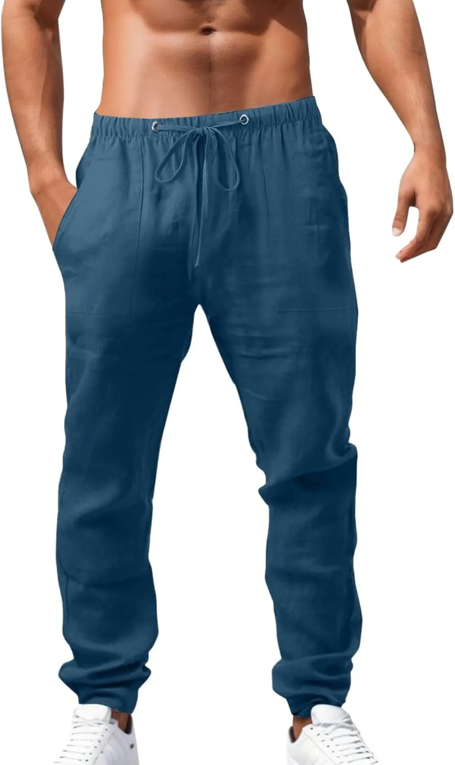Mens Casual Linen Pants Elastic Waist Drawstring Trousers Athletic Gym Sweatpants Hiking Hunting Work Pant Chino Pant Black Mens Hiking Outdoor Recreation Pants