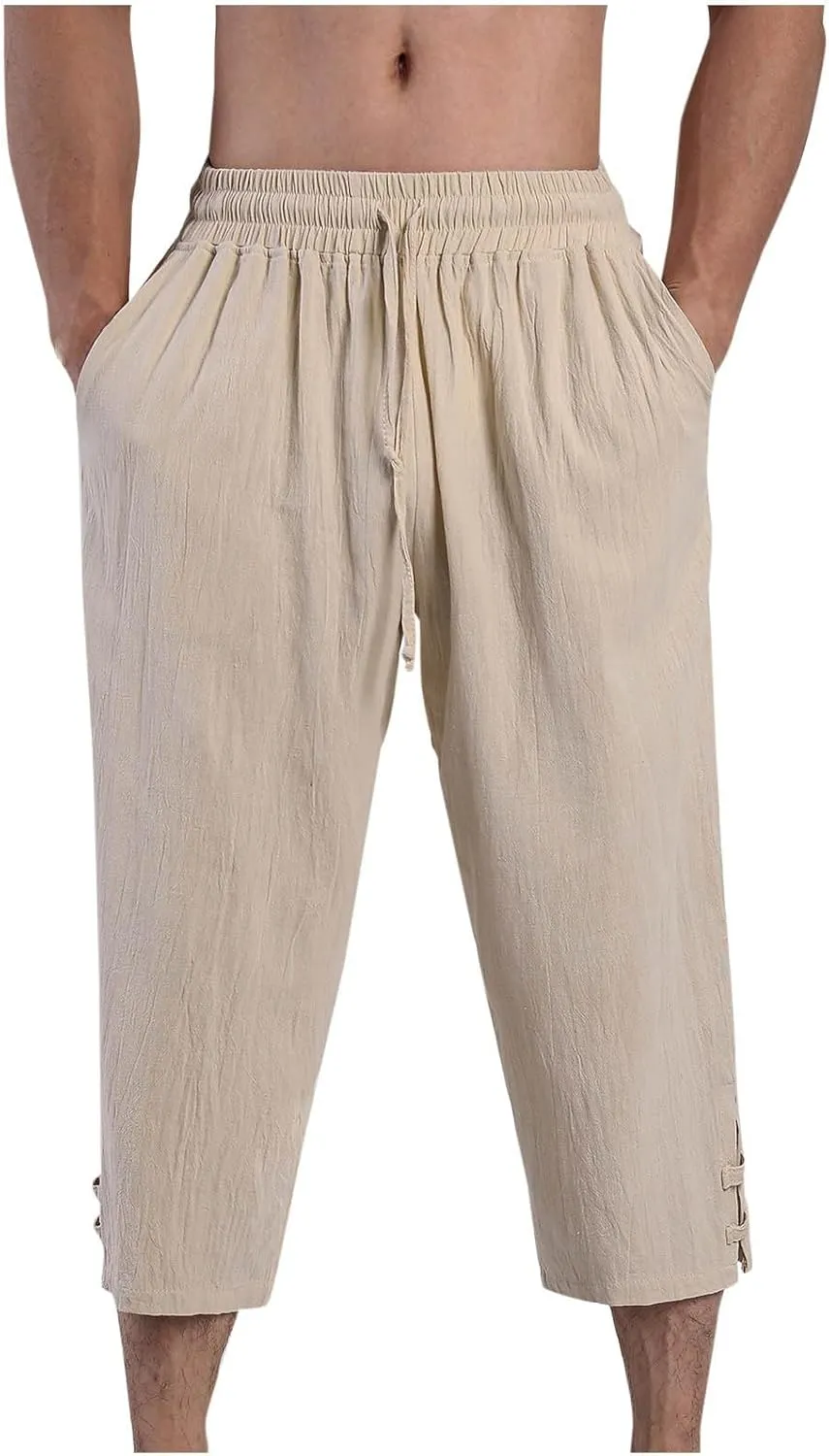 Mens Linen Pants Baggy Elastic Waist Lightweight Casual Pants for Men Mens Golf Pants 80S Outfit for Men Beach Clothes