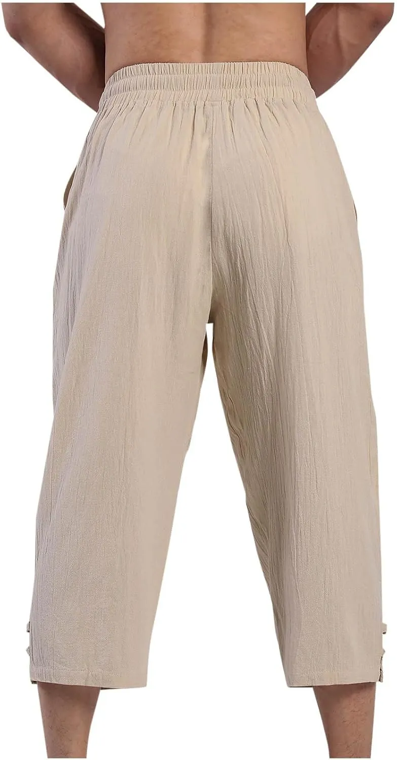 Mens Linen Pants Baggy Elastic Waist Lightweight Casual Pants for Men Mens Golf Pants 80S Outfit for Men Beach Clothes