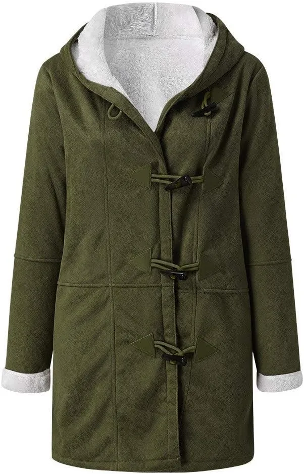SHAOBGE Warm Jackets Size Plus Coat Horn Plus Long Solid Buckle Overcoat Sleeve Pocket Women Winter Velvet Women's Jacket