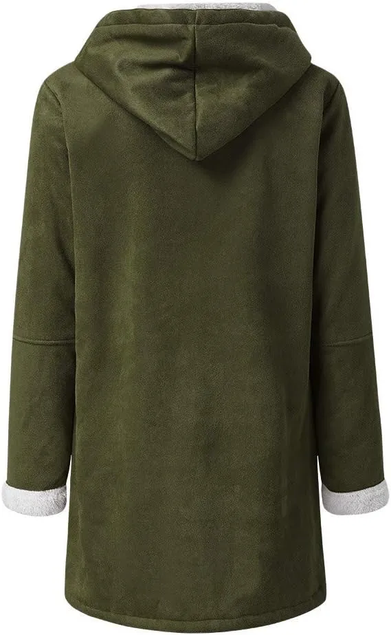 SHAOBGE Warm Jackets Size Plus Coat Horn Plus Long Solid Buckle Overcoat Sleeve Pocket Women Winter Velvet Women's Jacket