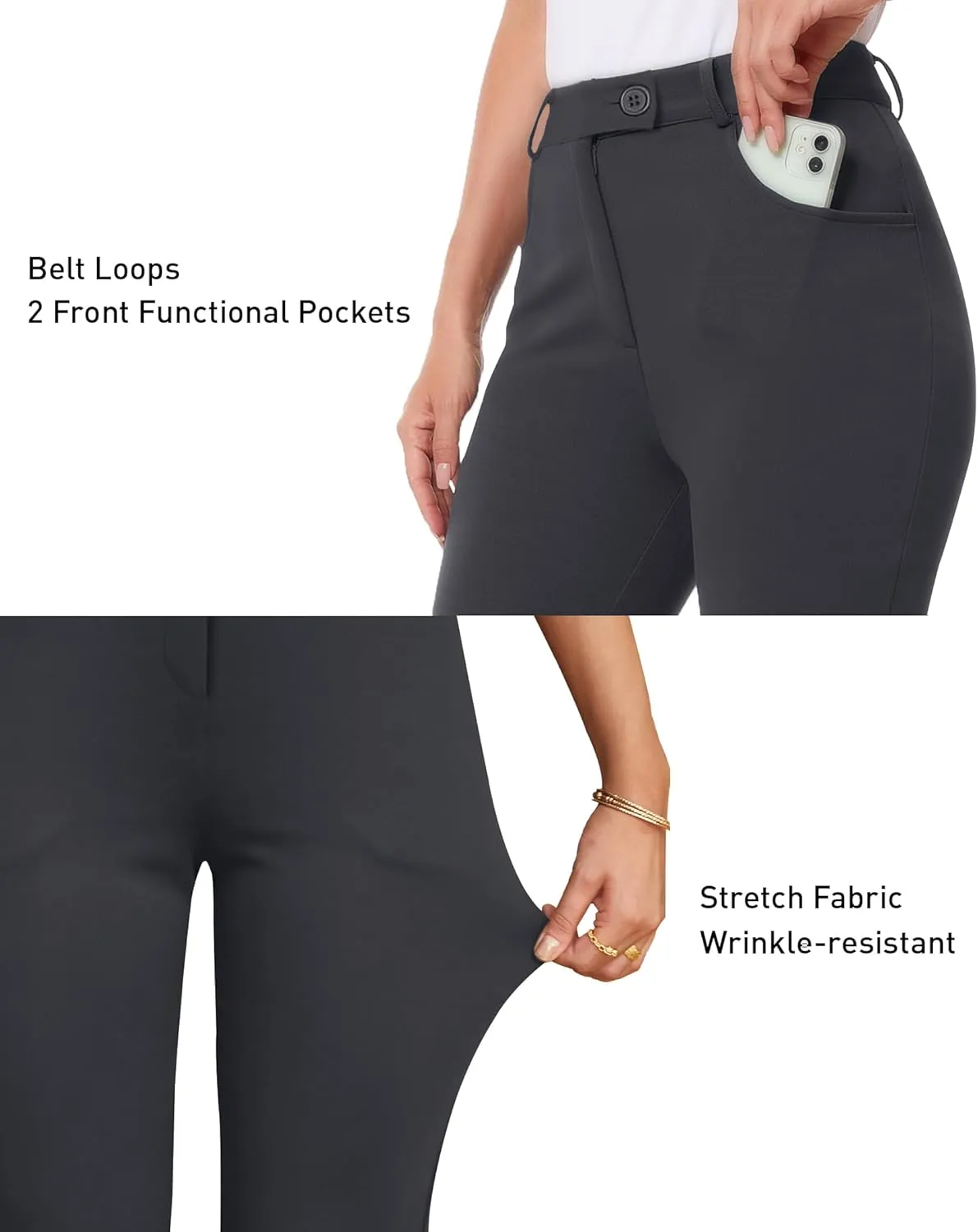 siliteelon Women's Straight Leg Dress Pants Stretchy High Waisted Work Office Trousers Yoga Bootcut Slacks with Pockets