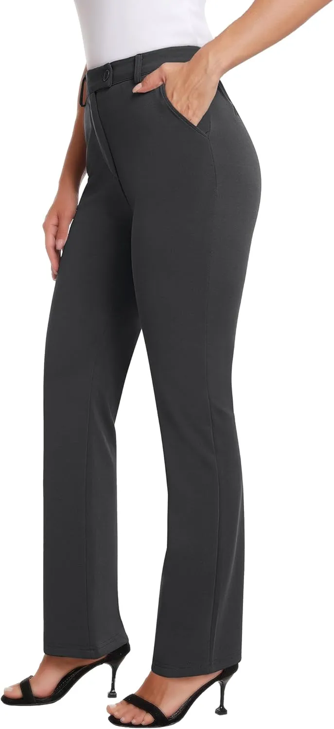 siliteelon Women's Straight Leg Dress Pants Stretchy High Waisted Work Office Trousers Yoga Bootcut Slacks with Pockets