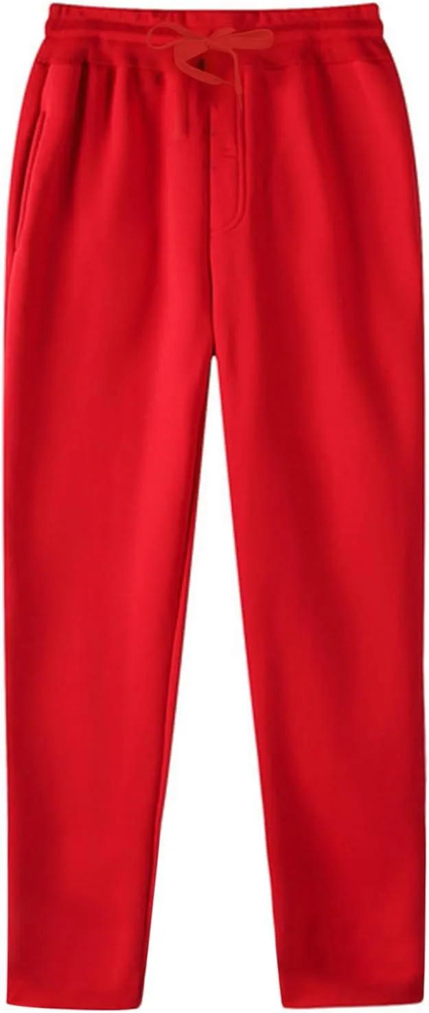 Straight Leg Sweatpants for Men Solid Casual Drawstring Elastic Waist Pants Loose Fit Comfort Trousers with Pockets