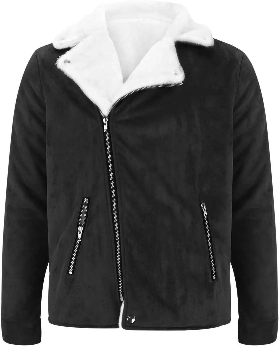 Thatrich Mens Faux Suede Jacket Sherpa Lined Heavy Bomber Jacket Vintage Winter Coat Thermal Outerwear Lapel Zip Up Overcoat