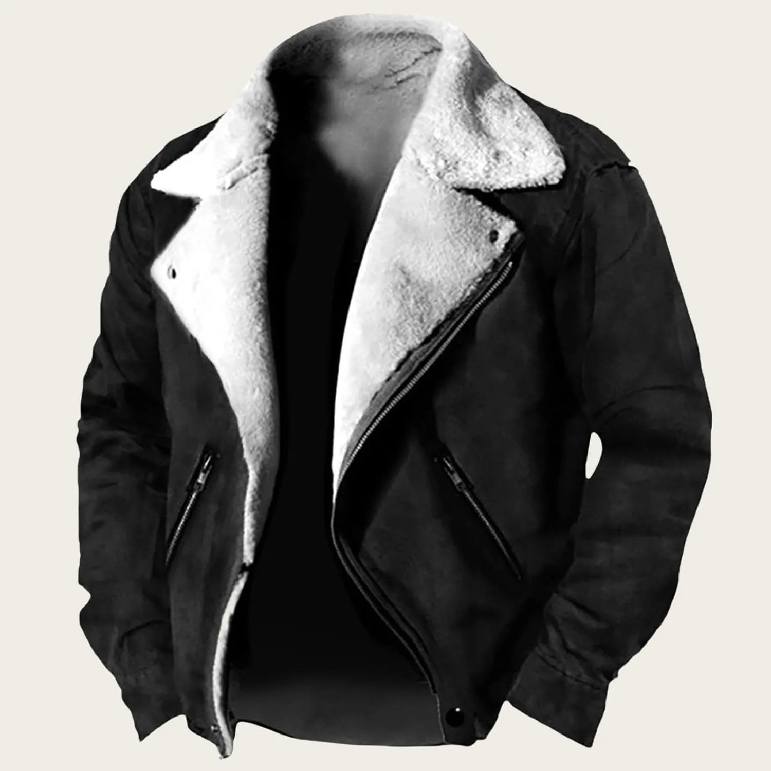 Thatrich Mens Faux Suede Jacket Sherpa Lined Heavy Bomber Jacket Vintage Winter Coat Thermal Outerwear Lapel Zip Up Overcoat