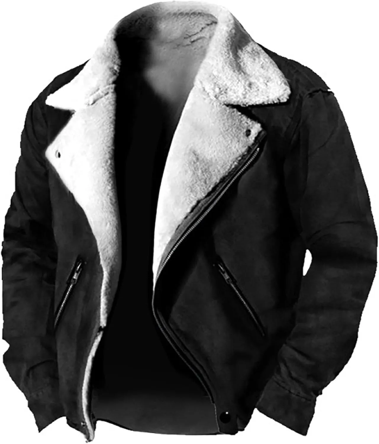 Thatrich Mens Faux Suede Jacket Sherpa Lined Heavy Bomber Jacket Vintage Winter Coat Thermal Outerwear Lapel Zip Up Overcoat