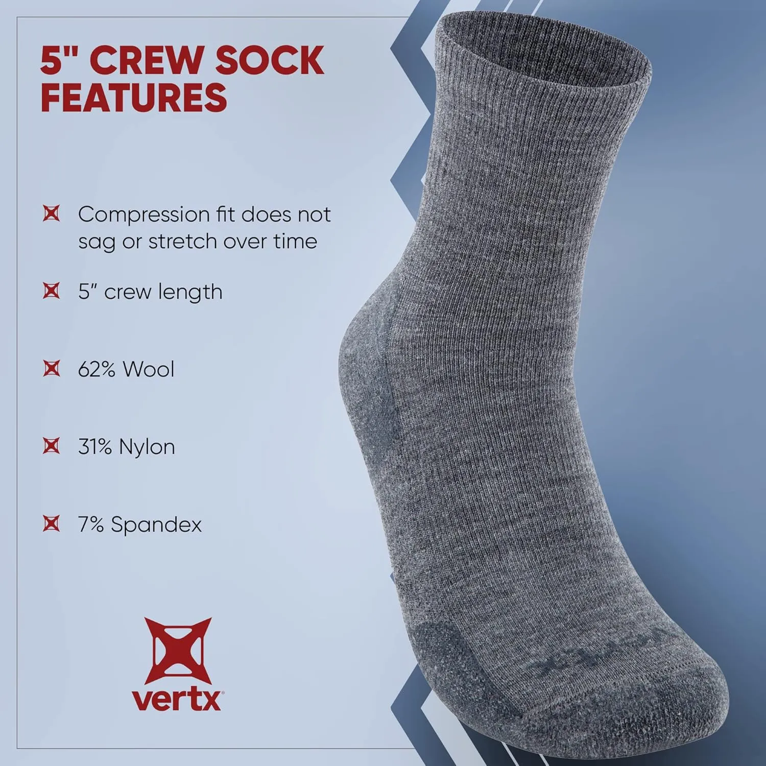 Vertx Men's Vaporcore Military Crew 5”, Tactical Moisture Wicking Merino Wool Socks with Odor Control
