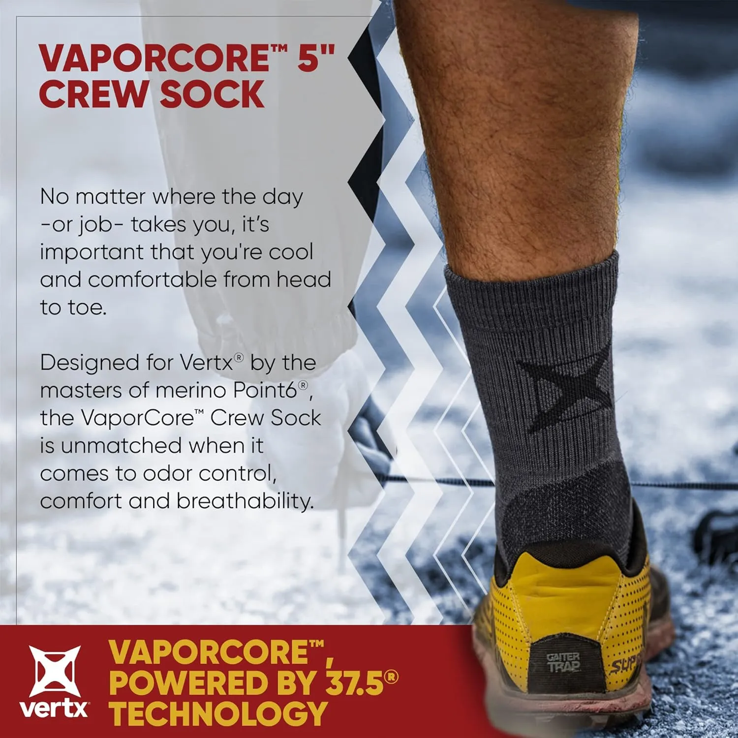 Vertx Men's Vaporcore Military Crew 5”, Tactical Moisture Wicking Merino Wool Socks with Odor Control
