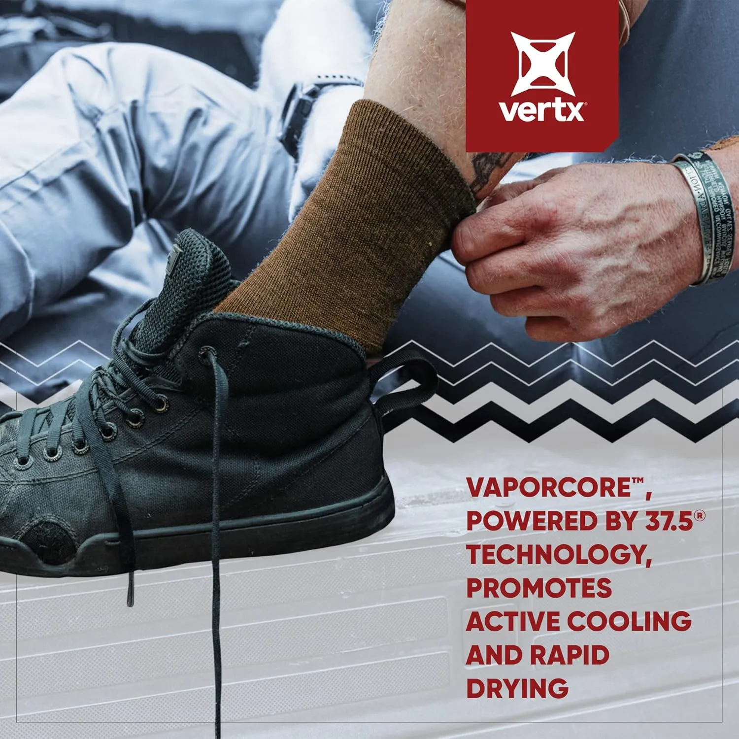 Vertx Men's Vaporcore Military Crew 5”, Tactical Moisture Wicking Merino Wool Socks with Odor Control