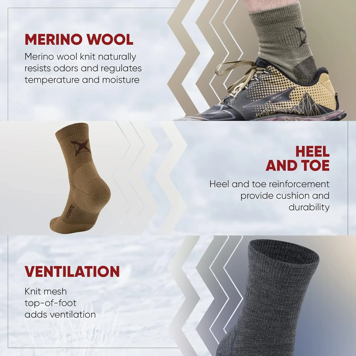 Vertx Men's Vaporcore Military Crew 5”, Tactical Moisture Wicking Merino Wool Socks with Odor Control