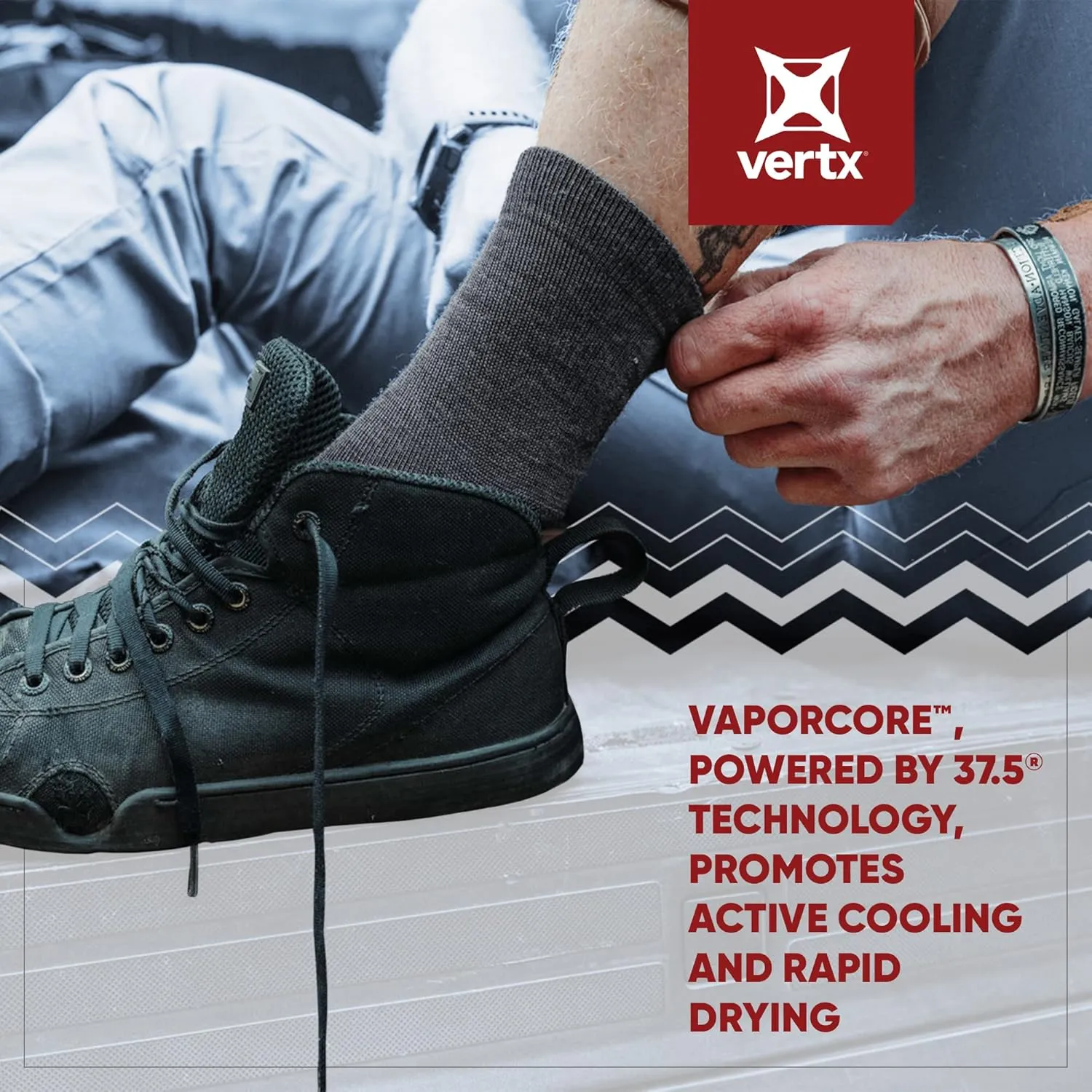 Vertx Men's Vaporcore Military Crew 5”, Tactical Moisture Wicking Merino Wool Socks with Odor Control