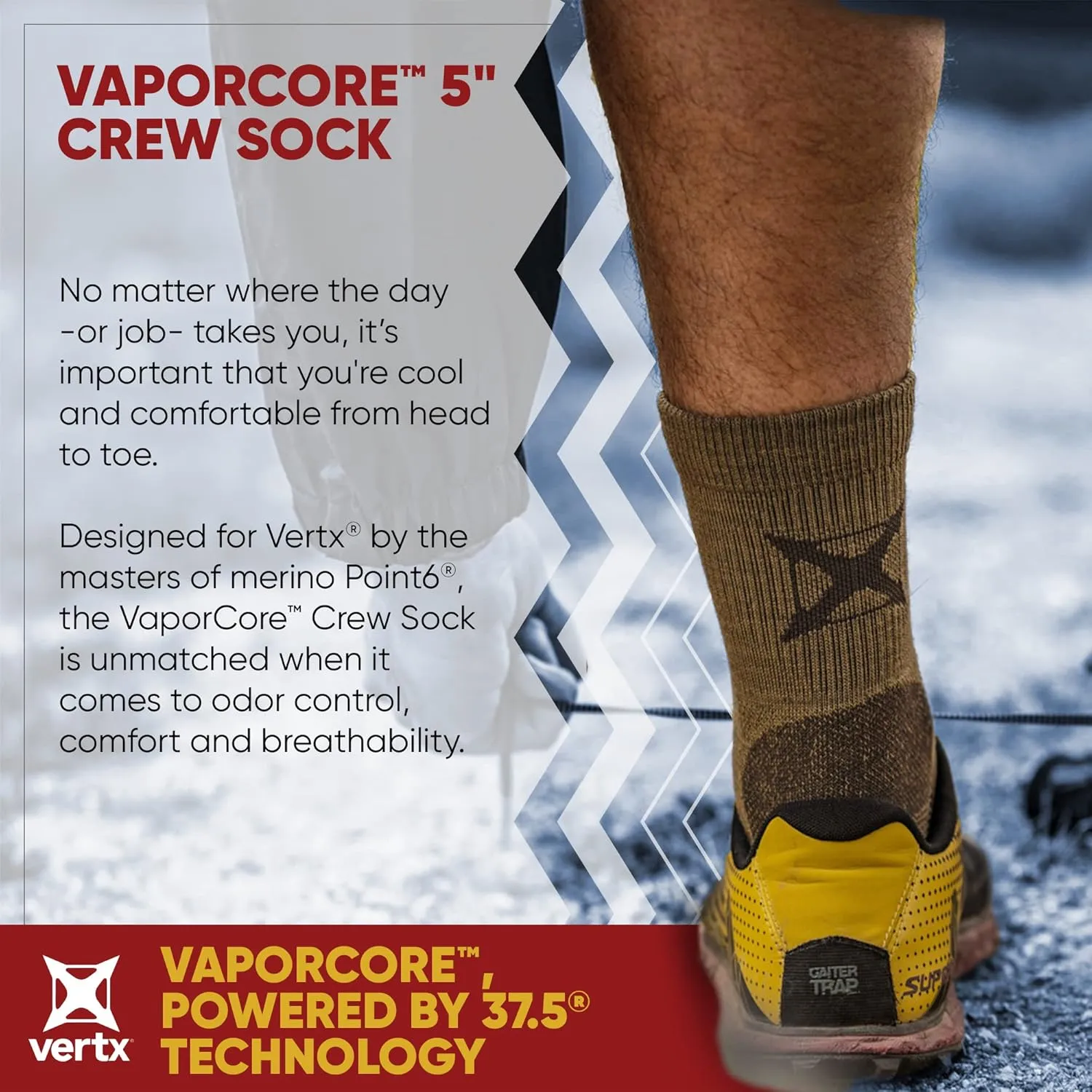Vertx Men's Vaporcore Military Crew 5”, Tactical Moisture Wicking Merino Wool Socks with Odor Control