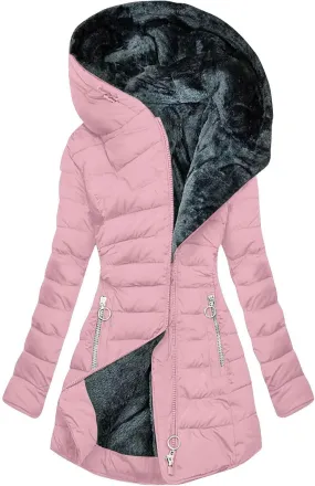 Winter Coats for Women Fleece Lined Sherpa Jackets with Faux Fur Hood Thicken Puffer Jackets Long Sleeve Down Coats