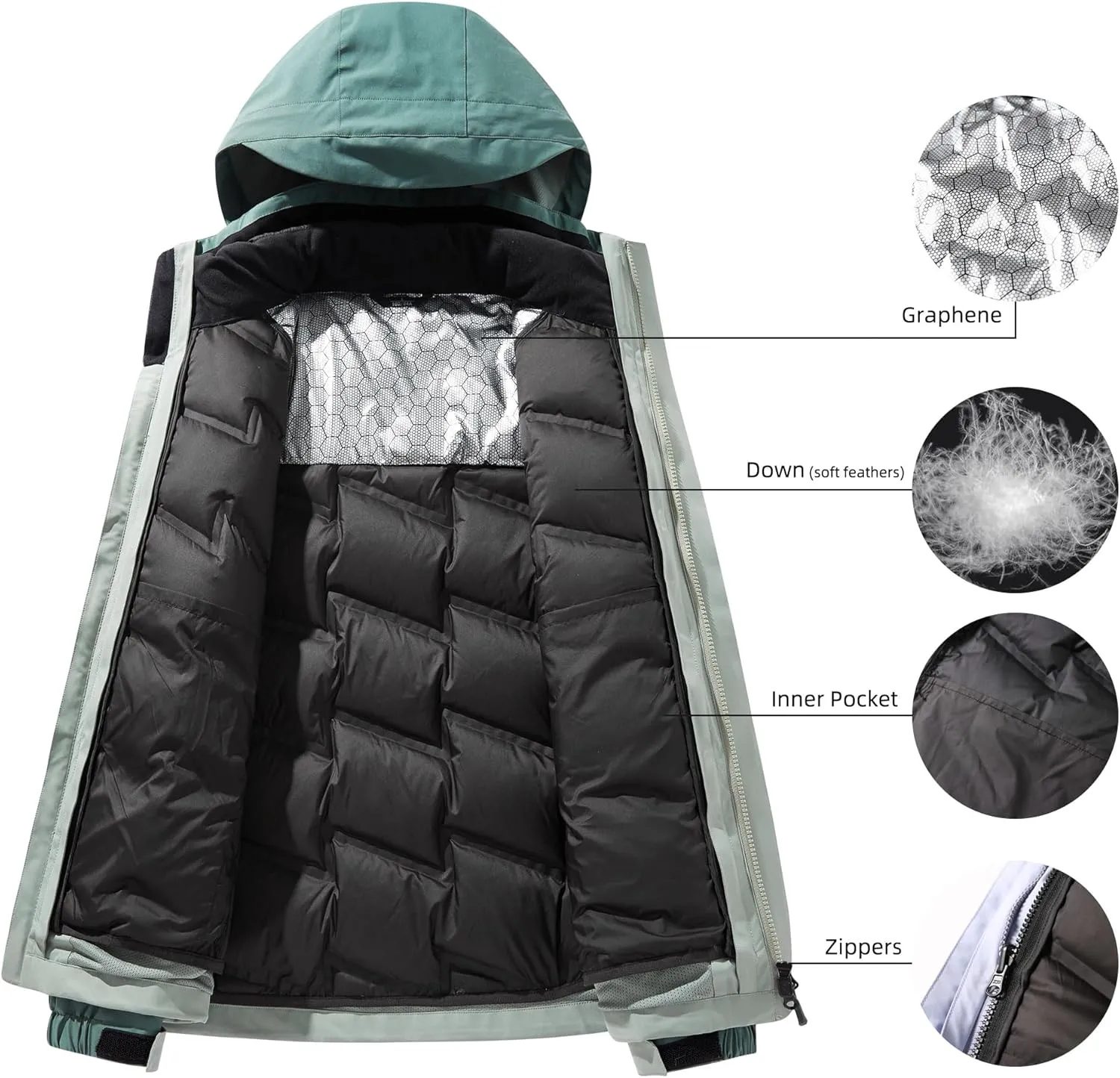 Women's 3-in-1 Hooded Waterproof Jacket Rain Jacket Ski Hiking Jacket Softshell Fleece Lined