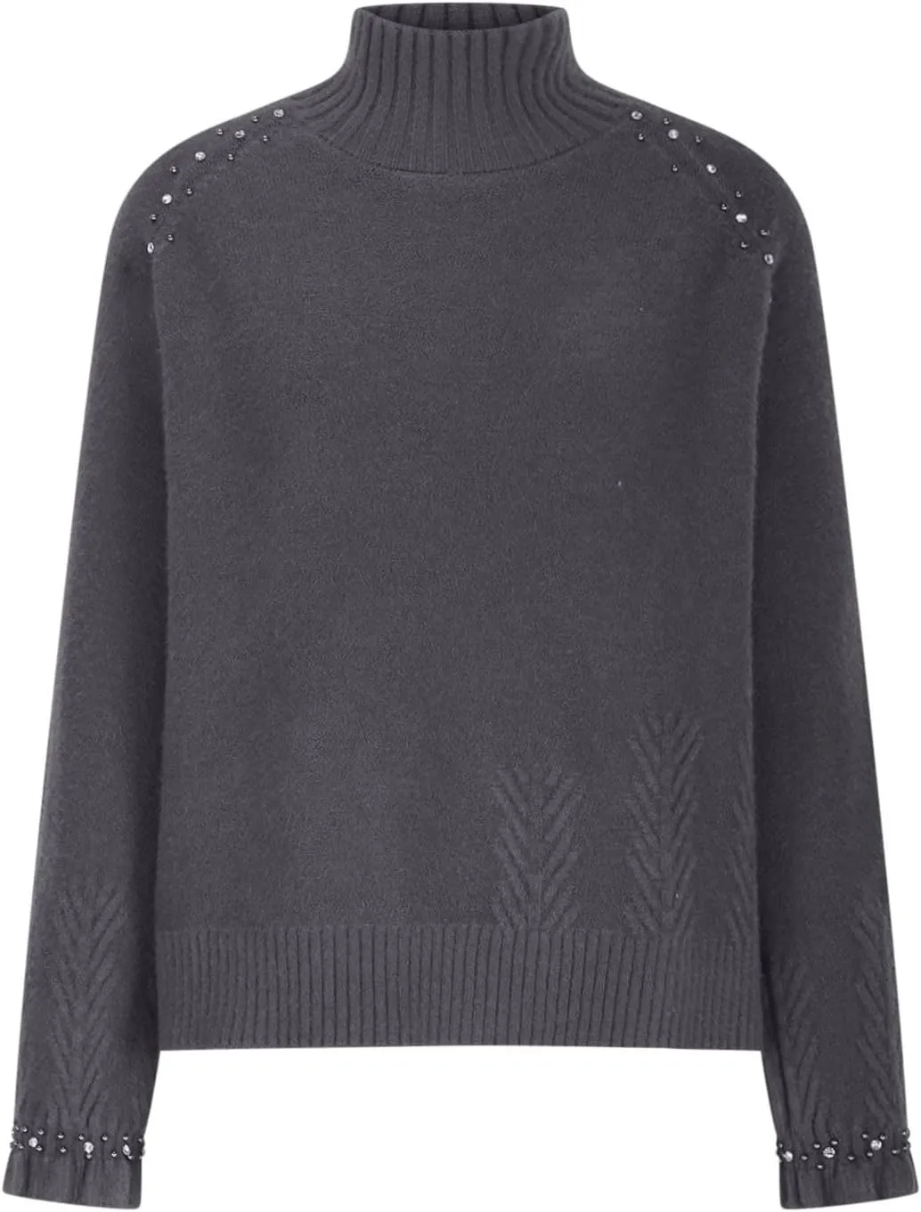 Women's Casual Sweater Turtleneck Ribbed Knitted Plush Sequined Lace Sleeves Striped Turtleneck 2024 Fall Winter Clothes