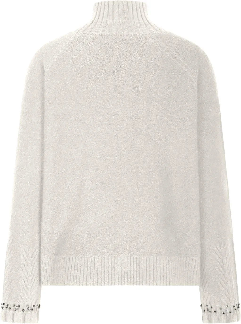 Women's Casual Sweater Turtleneck Ribbed Knitted Plush Sequined Lace Sleeves Striped Turtleneck 2024 Fall Winter Clothes