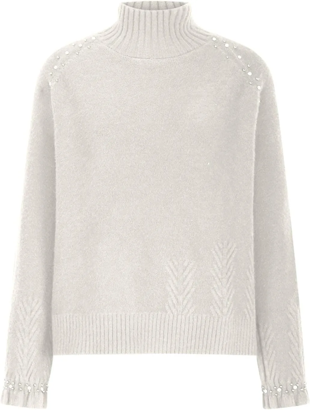Women's Casual Sweater Turtleneck Ribbed Knitted Plush Sequined Lace Sleeves Striped Turtleneck 2024 Fall Winter Clothes