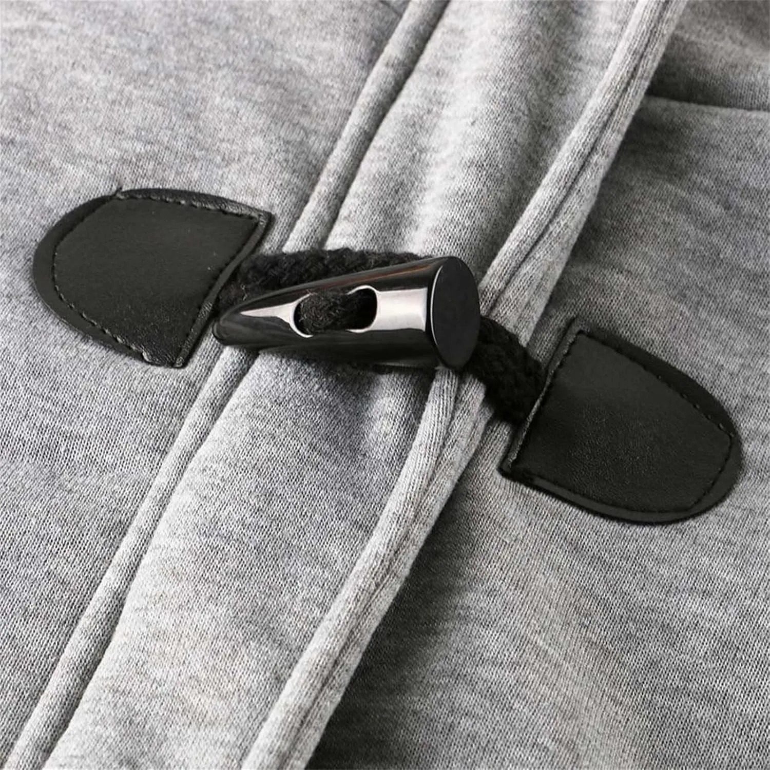 Womens Horn Button Hooded Coat Fleece Lined Thicken Jacket Outdoor Warm Wool Blended Classic Pea Coat with Pockets