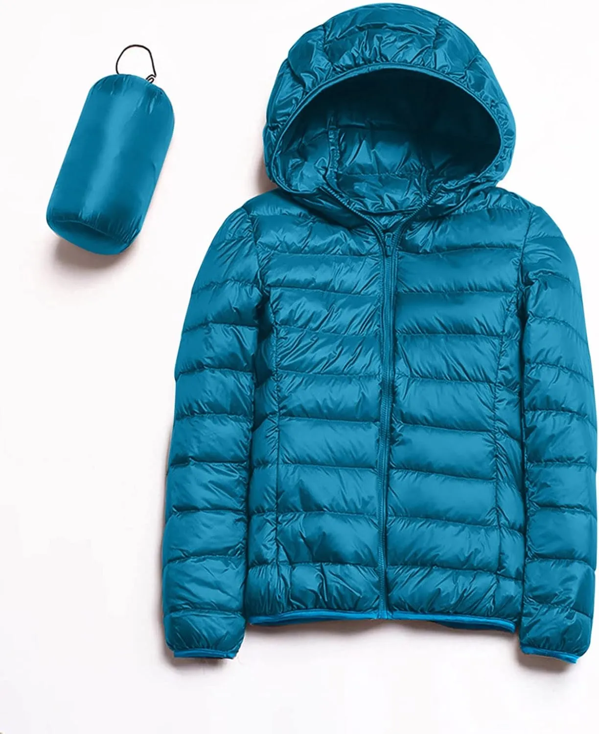 Womens Winter Cropped Jackets Packable Lightweight Solid Color Casual Puffer Jacket Warm Zip Up Hooded Quilted Down Jacket
