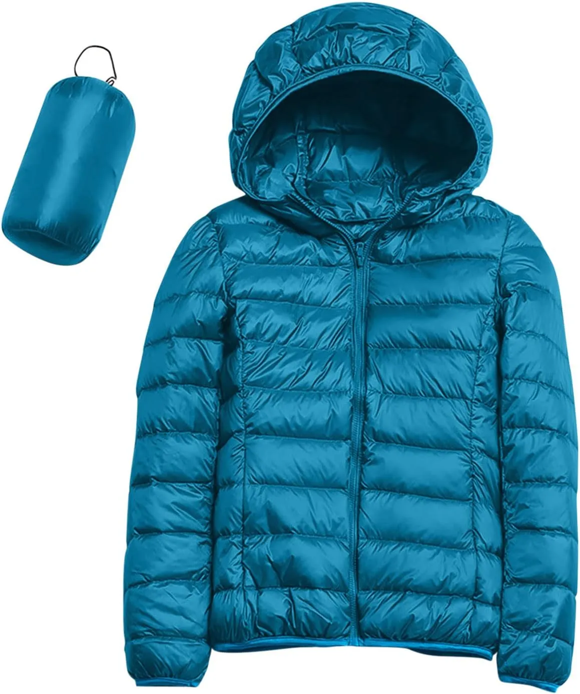 Womens Winter Cropped Jackets Packable Lightweight Solid Color Casual Puffer Jacket Warm Zip Up Hooded Quilted Down Jacket